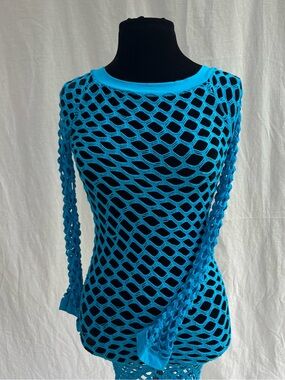 Y2K Electric Blue Fishnet Mermaid Core Mesh Dress Club Kid Rave Festival Goth